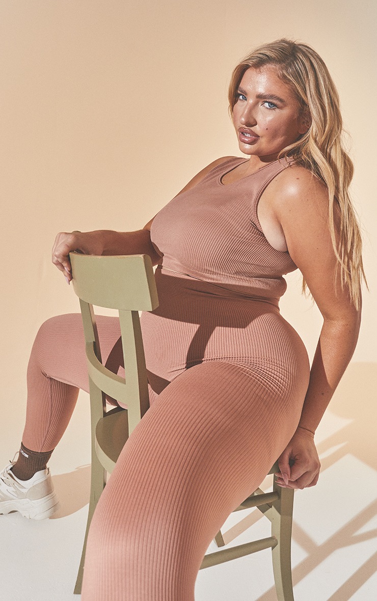 Plus Taupe Structured Contour Sleeveless Ribbed Crop Top