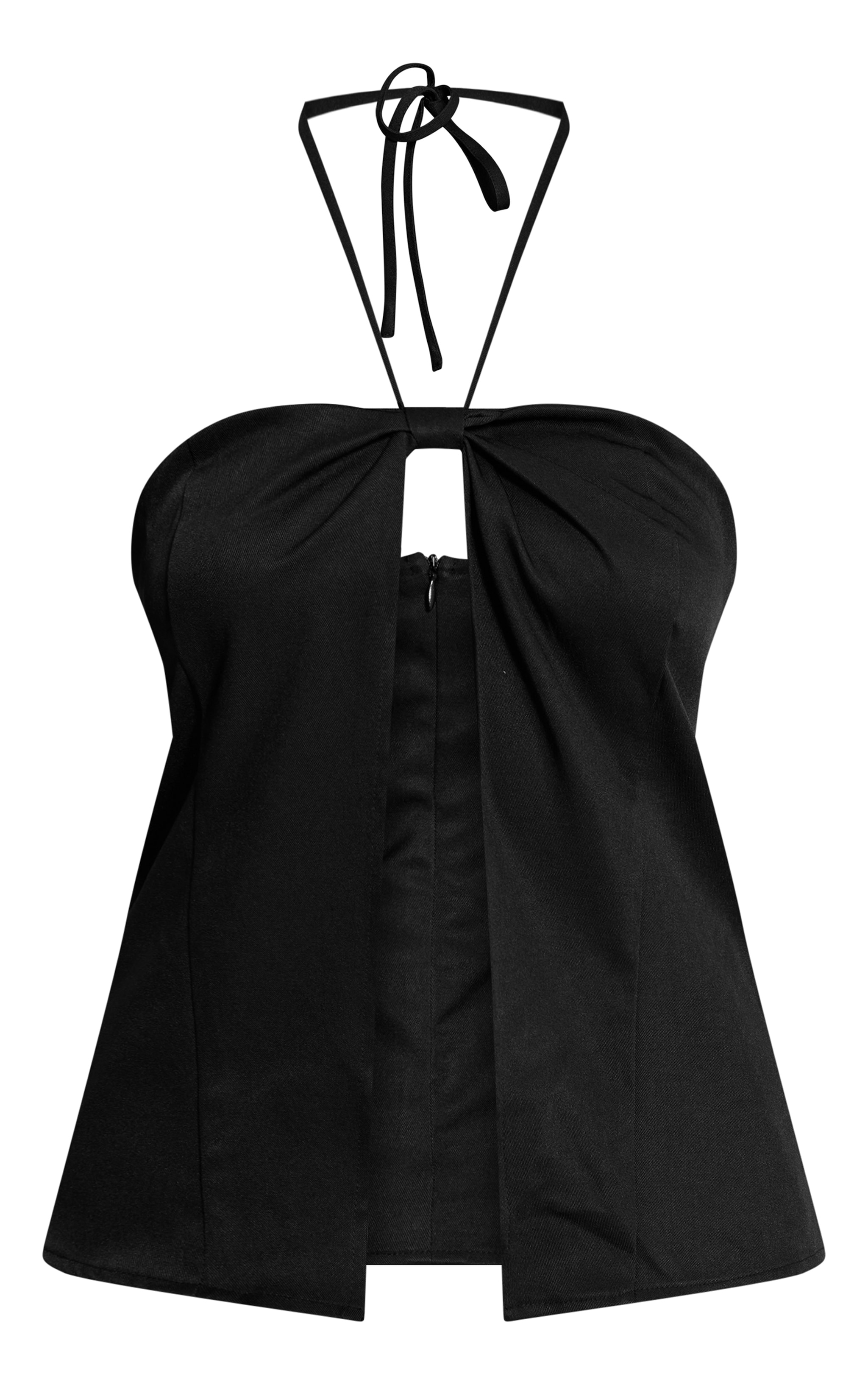 Black Woven Spilt Detail Halterneck Top image 5