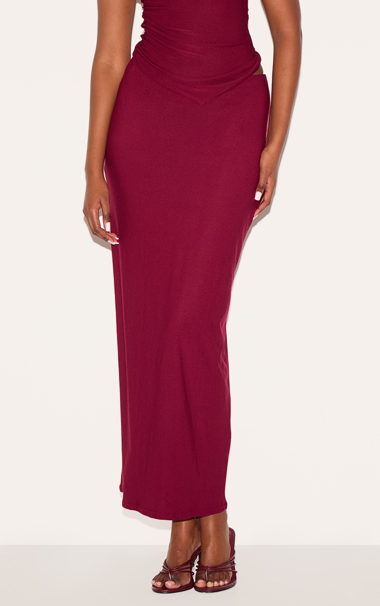 Burgundy Soft Touch Mid Rise Maxi Skirt image 2