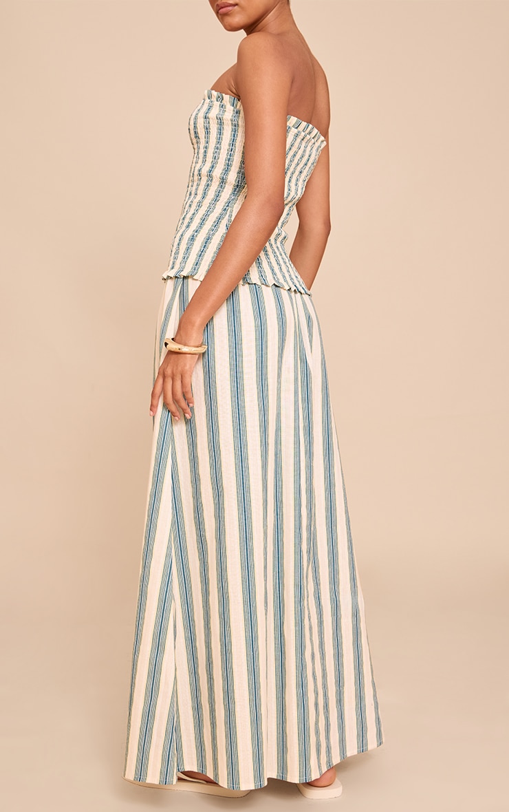Green Pinstripe Linen Look Maxi Skirt image 3