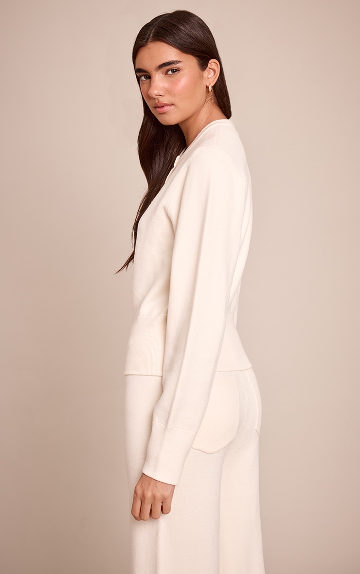 Cream Compact Knit Placket Detail Cardigan  image 2