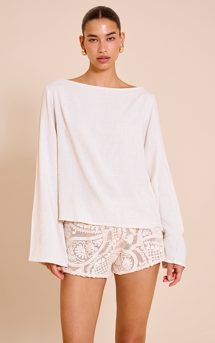 Beige Lightweight Woven Long Sleeve Oversized Top image 1