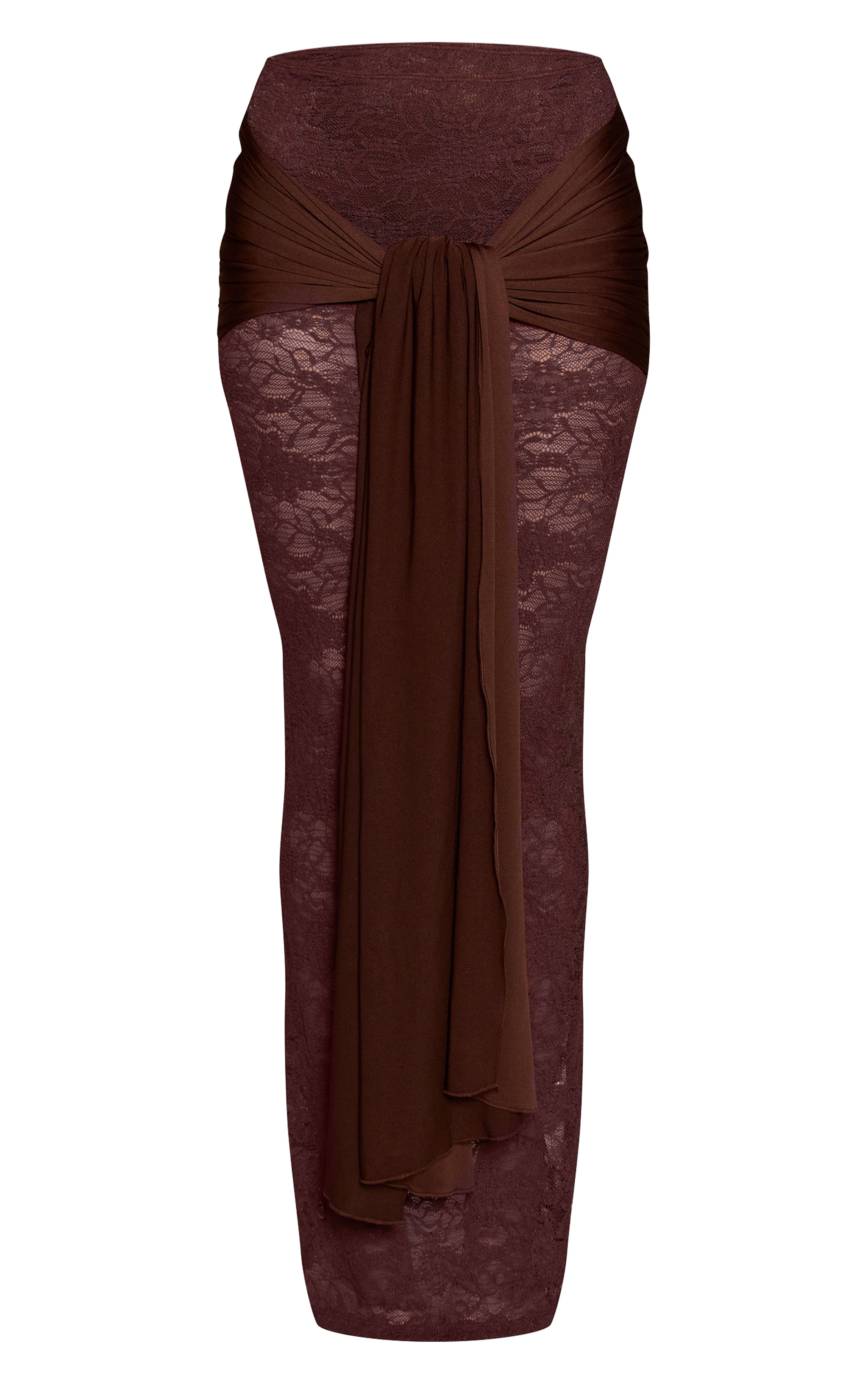 Dark Brown Lace Slinky Drape Maxi Skirt image 5