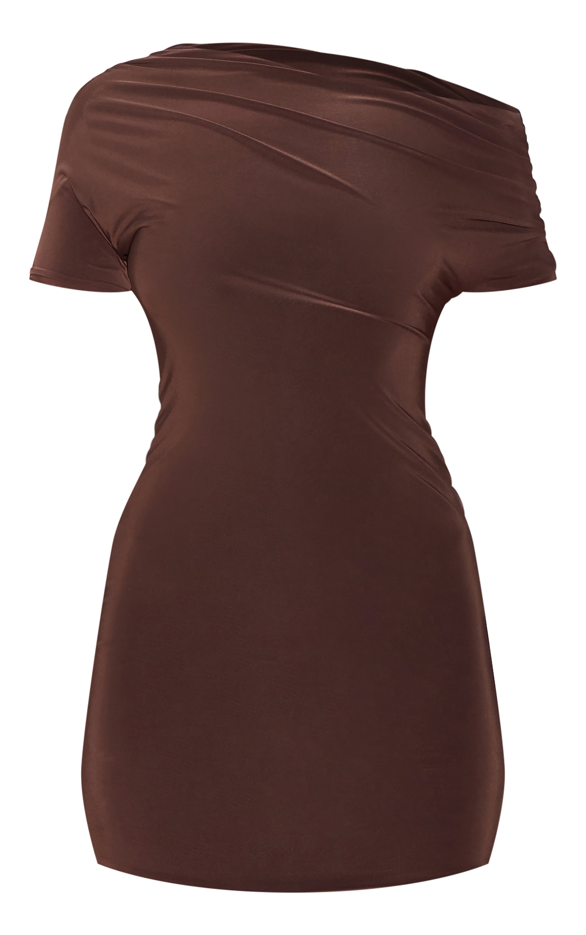  Chocolate Slinky Off The Shoulder Ruched Mini Dress image 5