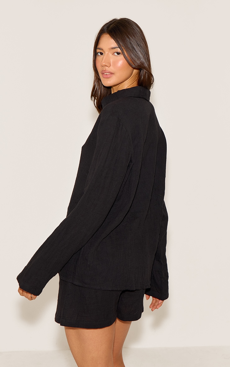 Black Cheesecloth Long Sleeve Short Pj Set image 2