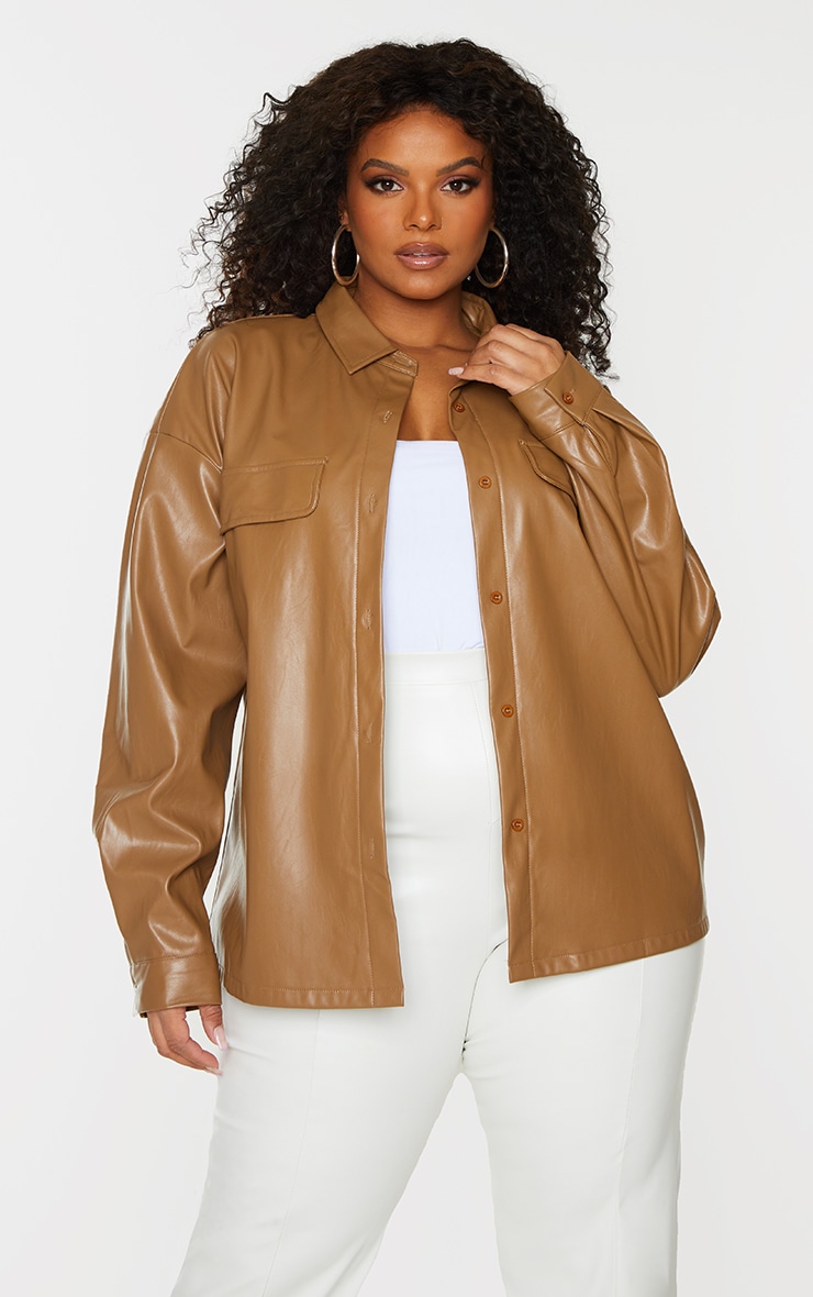 PLT Plus - Chemise oversize en similicuir marron
