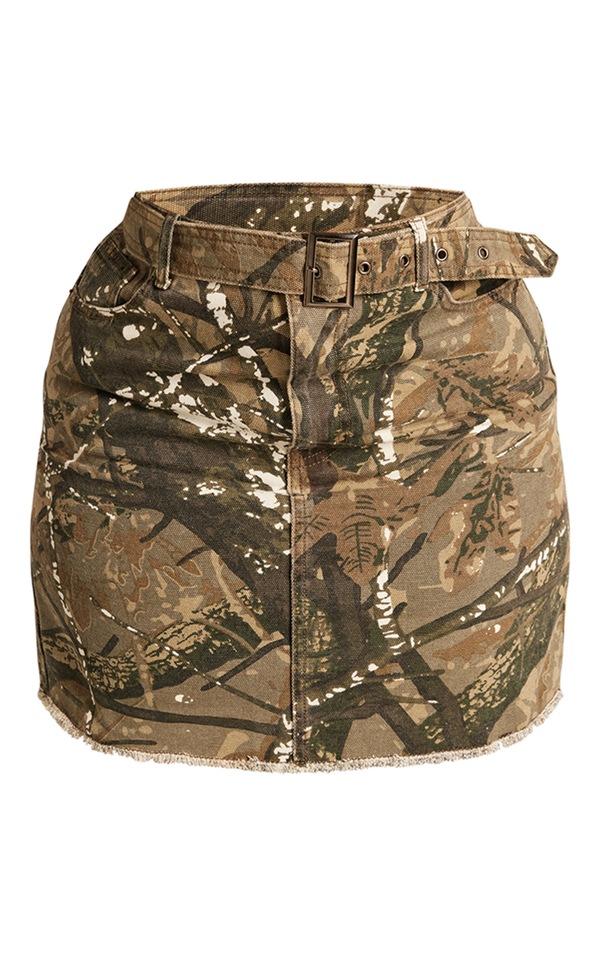 Plus Khaki Camo Print Belted Cargo Mini Skirt image 1