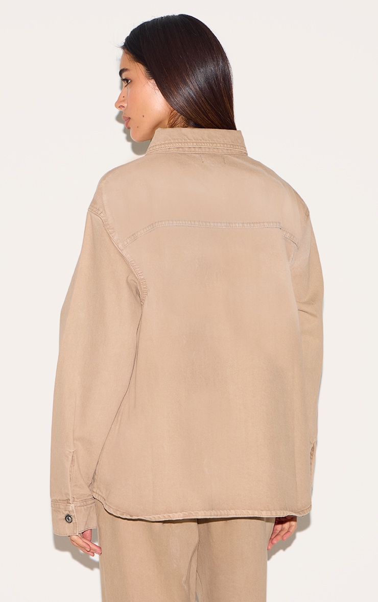 Taupe Boxy Fit Denim Shacket image 2