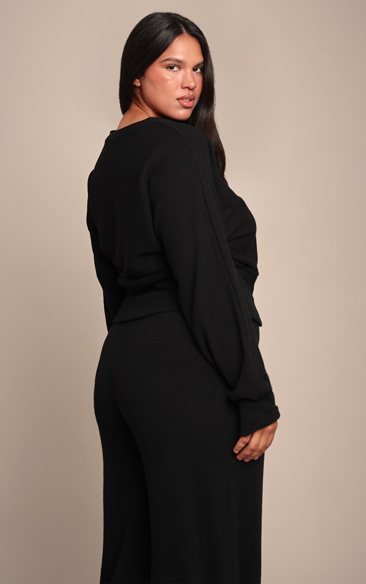 Plus Black Soft Ribbed Button Up Cardigan image 2