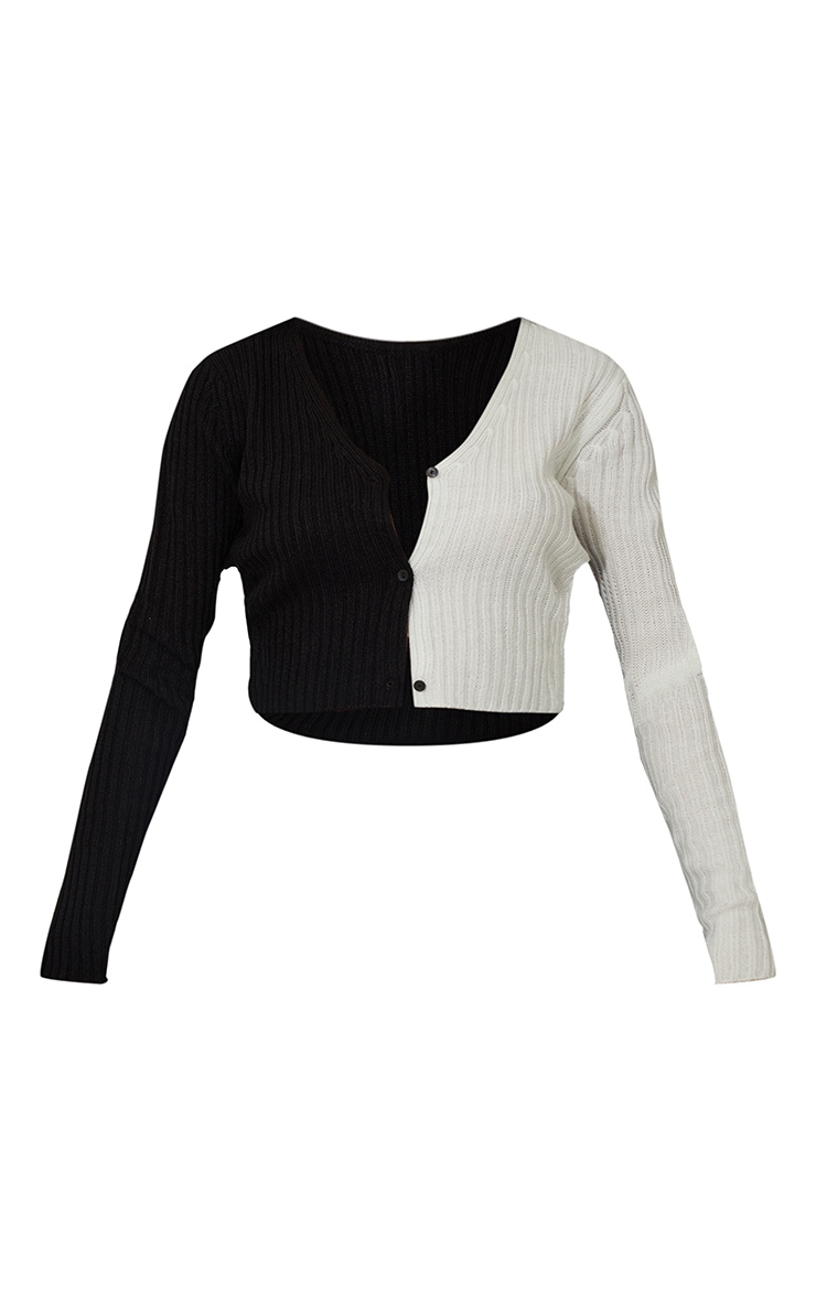 Tall Black Color Block Ribbed Cardigan image 5