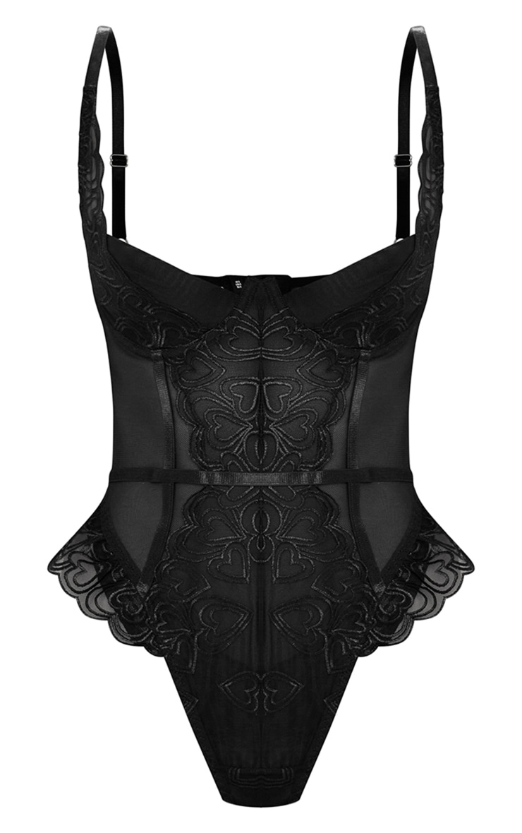 Body noir en dentelle à coeurs brodés image 5
