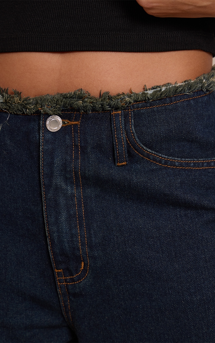 Tall Indigo Fray Waist Low Rise Straight Leg Jeans image 4