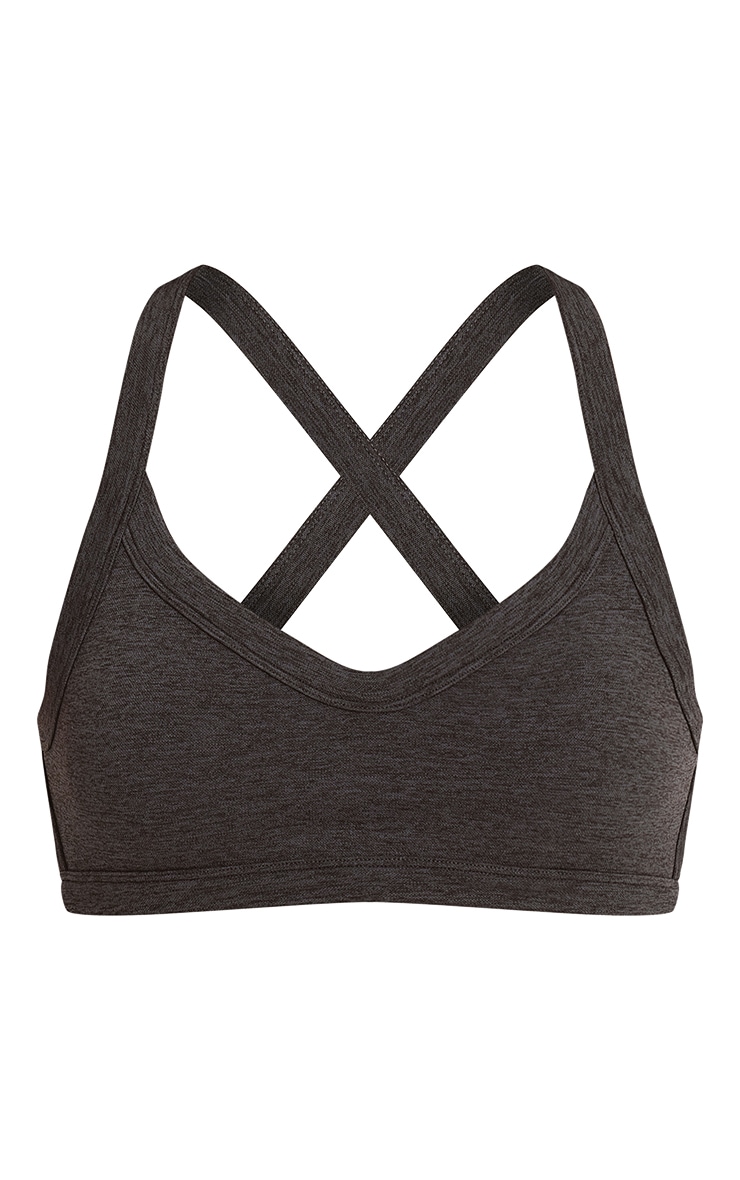 Charcoal Seamless Marl Cross Back Sports Bra image 5