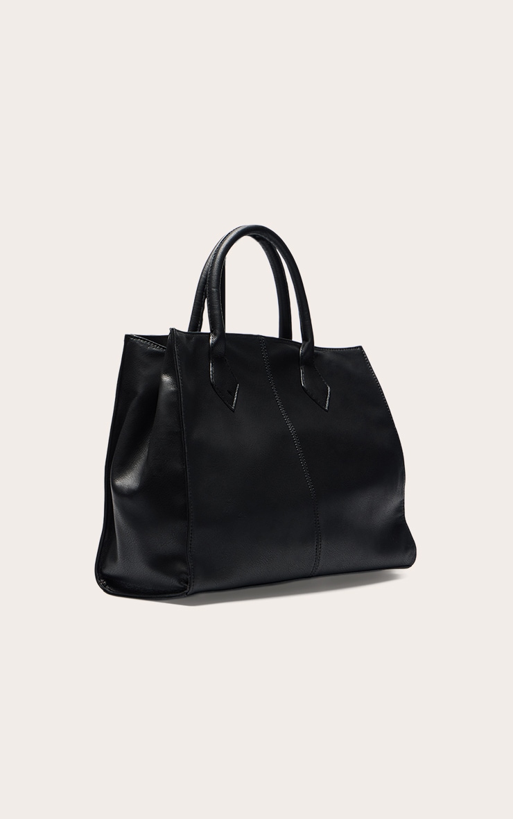 Black Faux Leather Oversized Handbag image 3