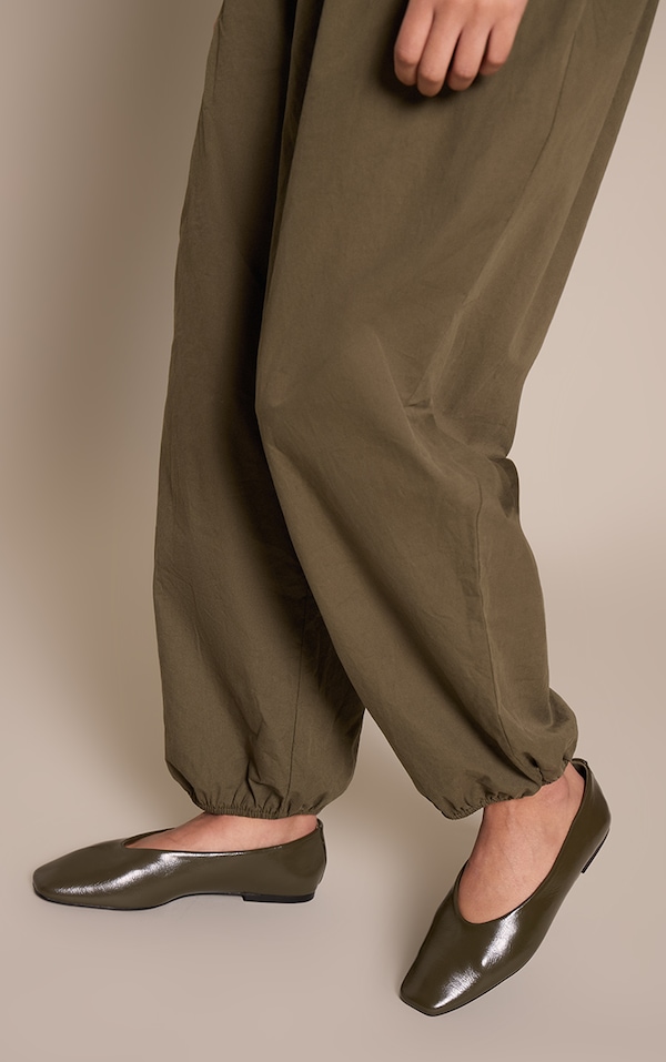 Olive PU Snip Toe Ballet Flat
