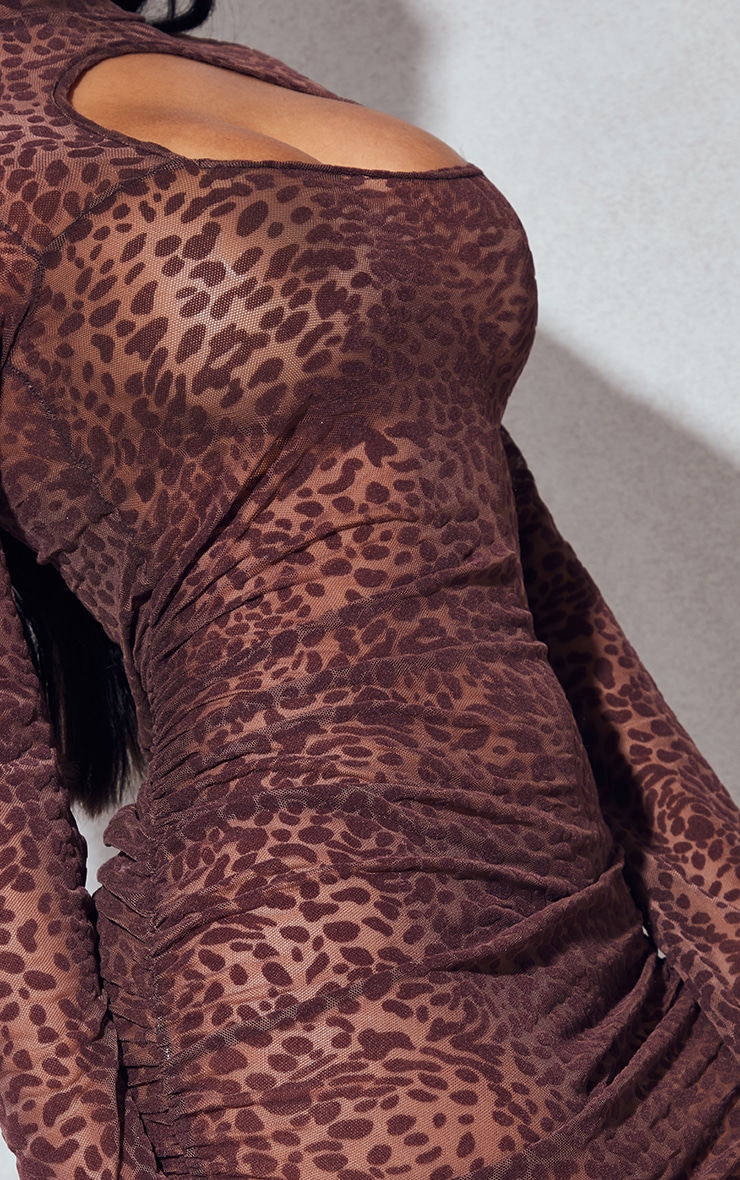 Petite Leopard High Neck Burnout Long Sleeve Dress image 4