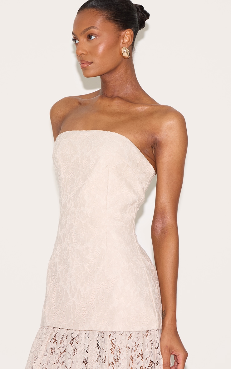 Cream Lace Sheer Skirt Panel Bandeau Midaxi Dress image 4