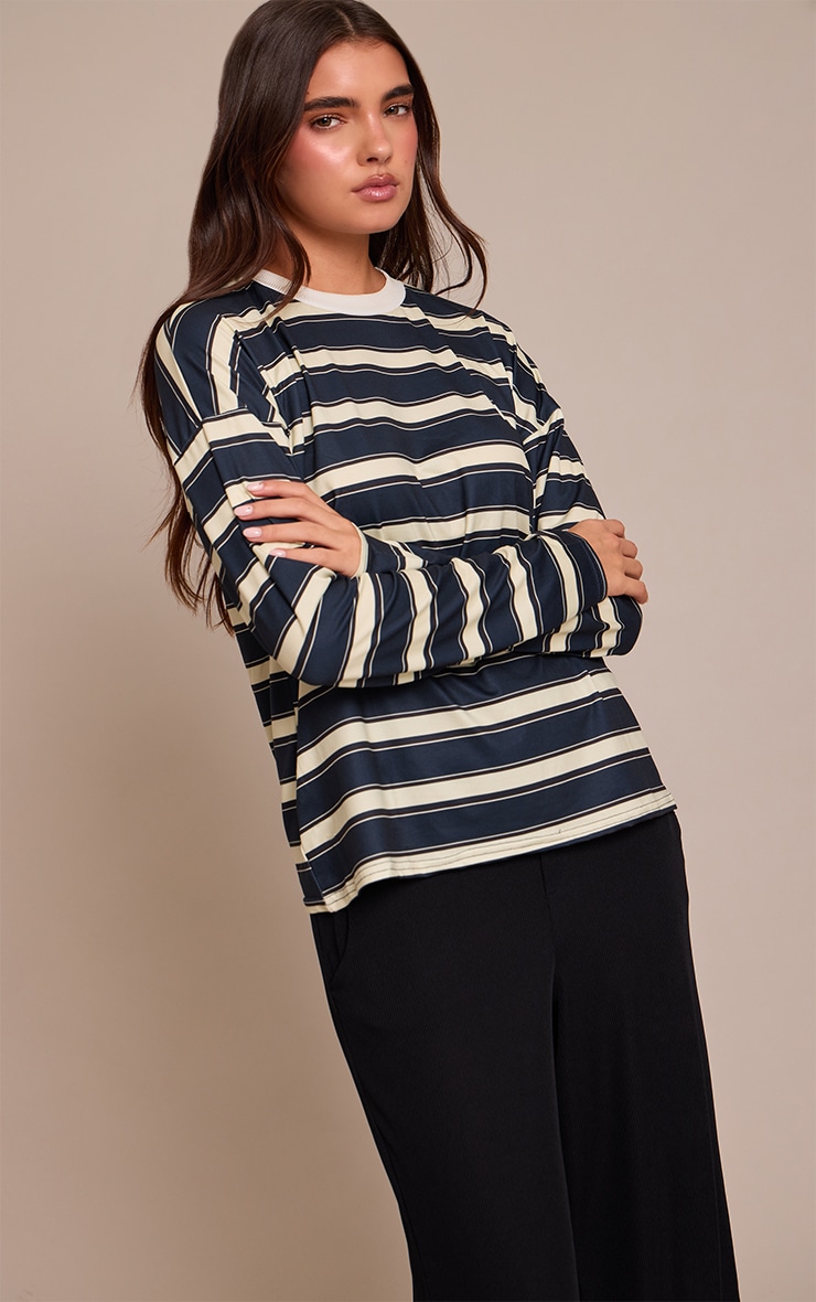 Navy Stripe Crew Neck Long Sleeve Top
