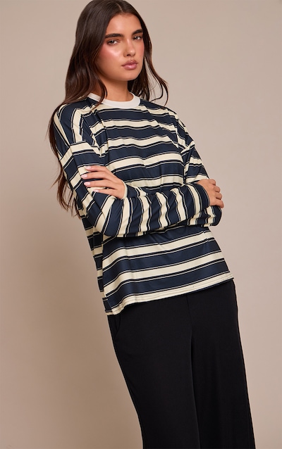 Navy Stripe Crew Neck Long Sleeve Top