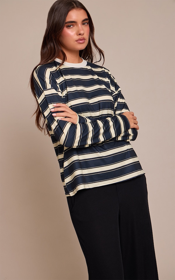 Navy Stripe Crew Neck Long Sleeve Top