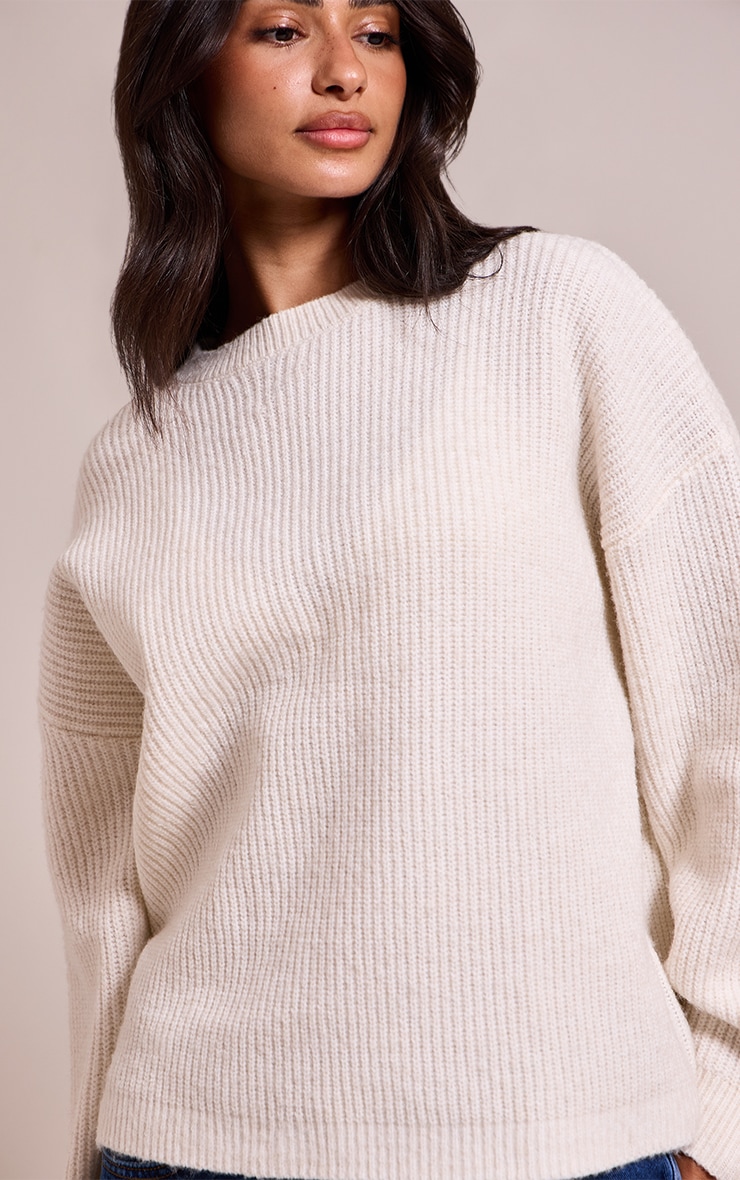 Petite Cream Round Neck Knit Raglan Sleeve Sweater image 4