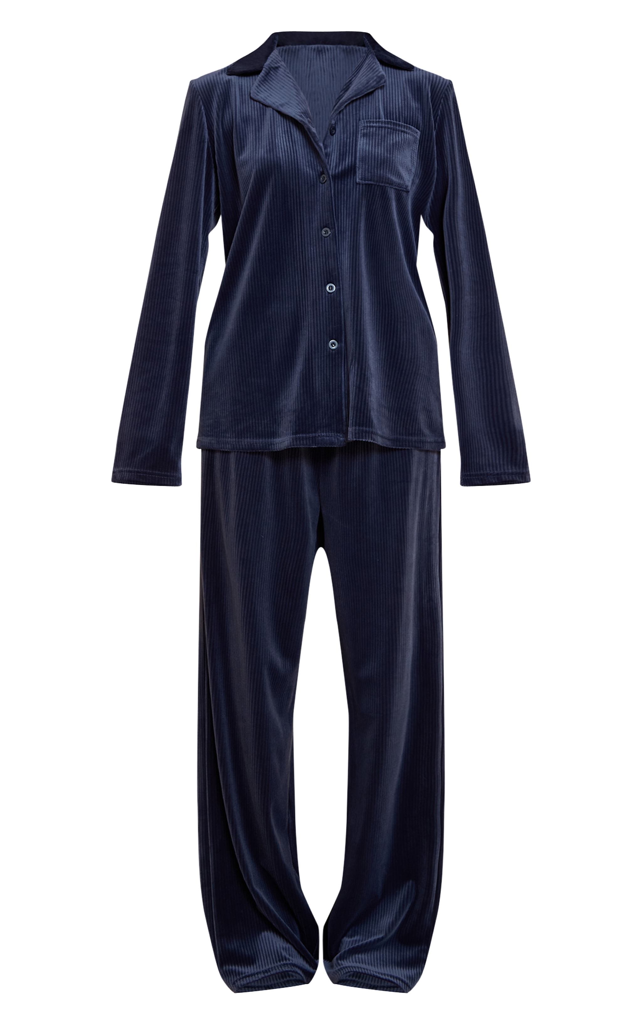 Navy Button Up Fleece Cord Style Pajama Set image 5