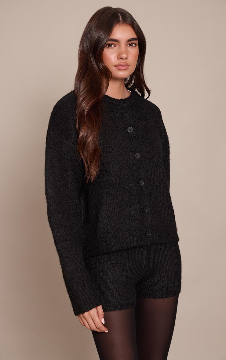 Black Brushed Knit Mini Shorts image 4