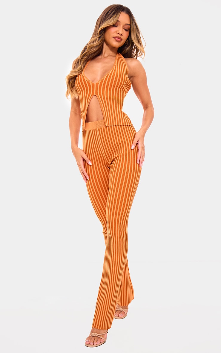 Rust Two Tone Knit Halter Neck Split Top image 3