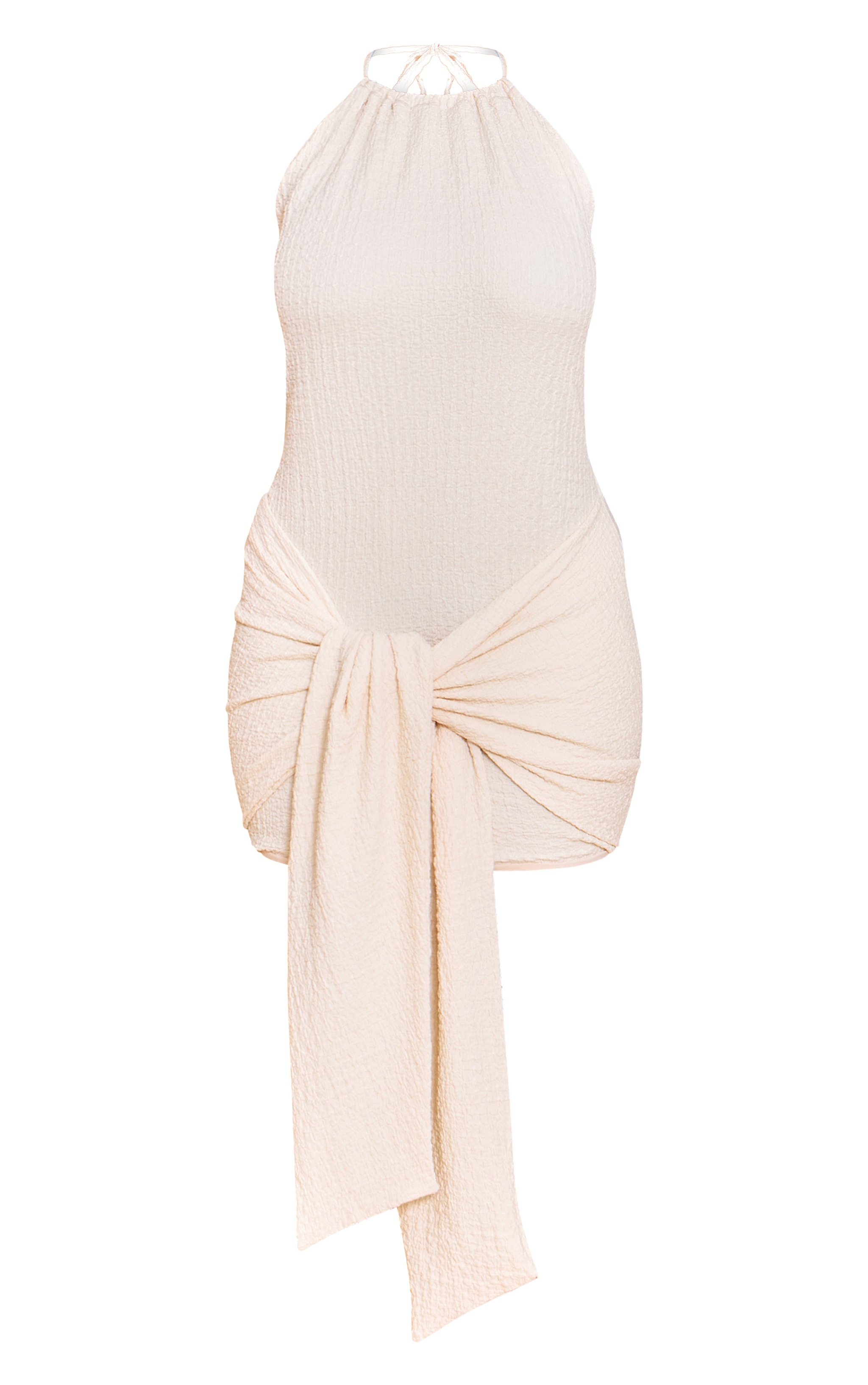 Shape Cream Textured Halterneck Wrap Front Mini Dress image 5