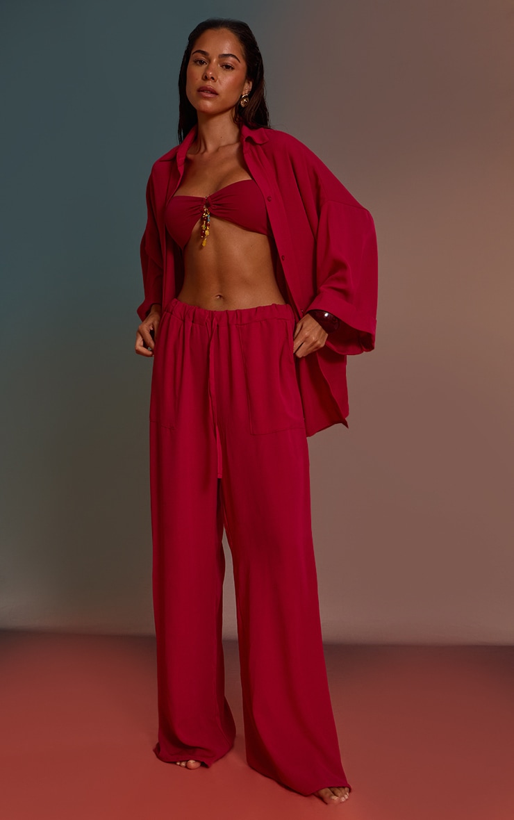 Magenta Floaty Drawstring Beach Pants image 1