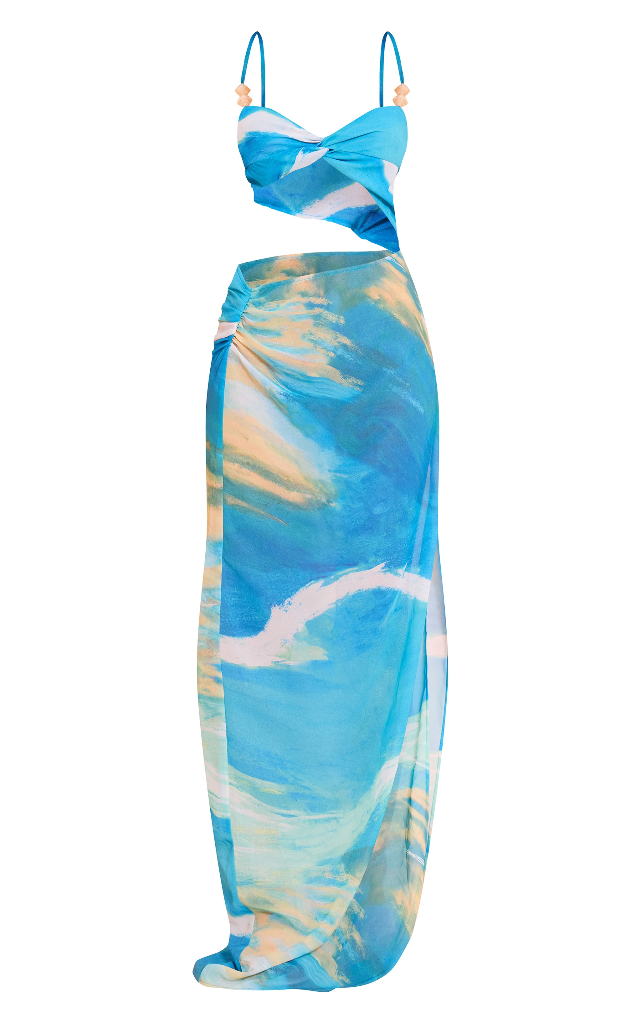 Petite Blue Printed Cut Out Detail Strappy Maxi Dress image 5