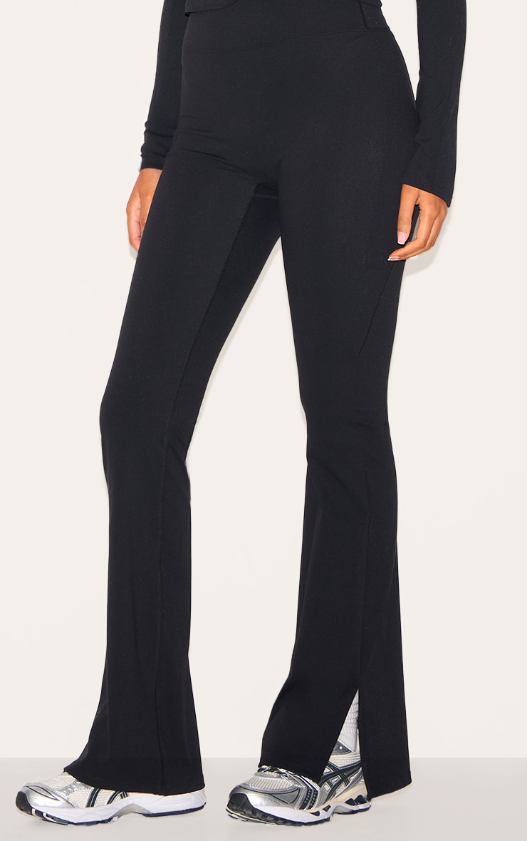 Tall Black Snatched Sculpt Seam Detail Flare Leggings image 2