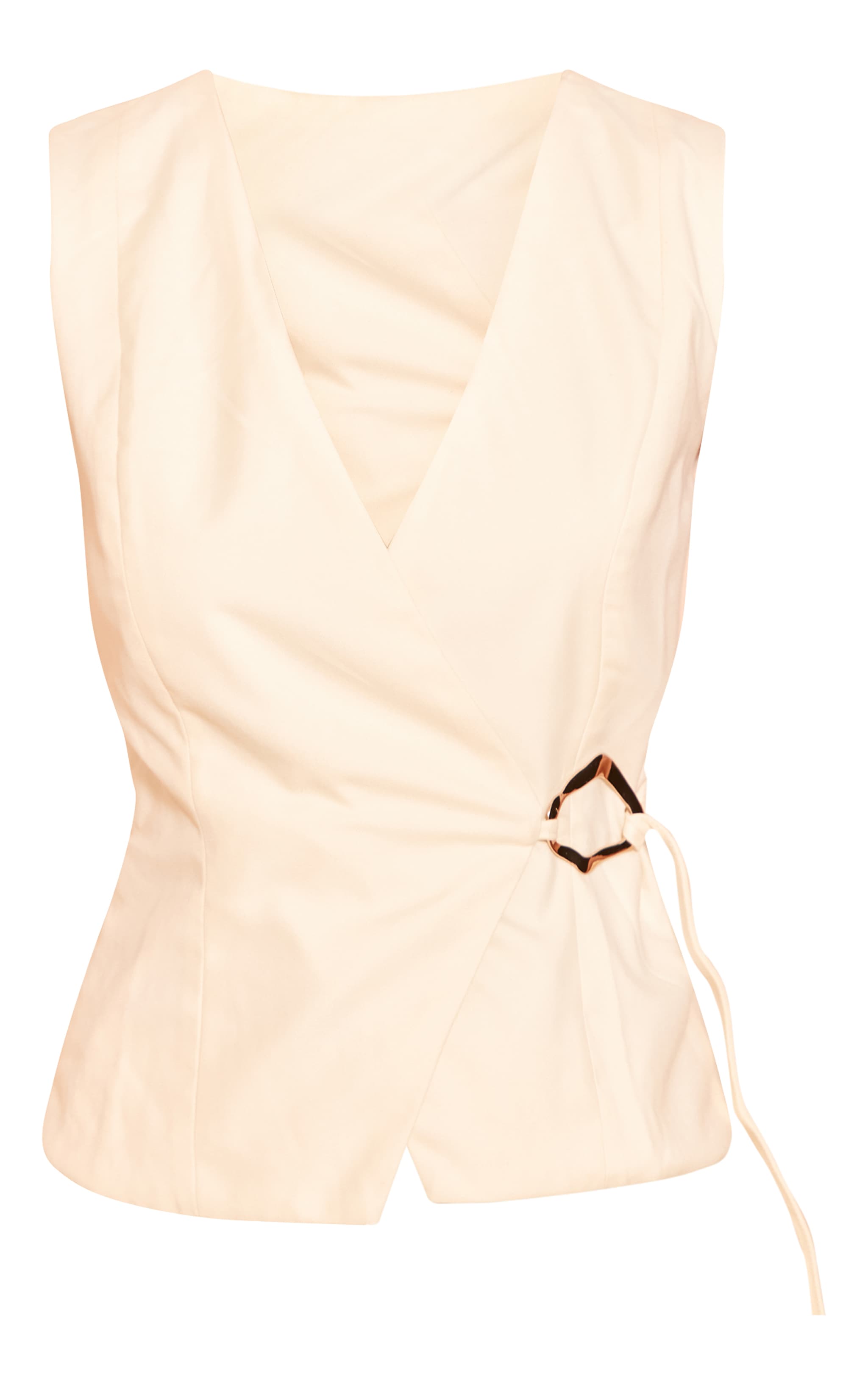 Cream Woven Trim Tie Waist Coat image 5