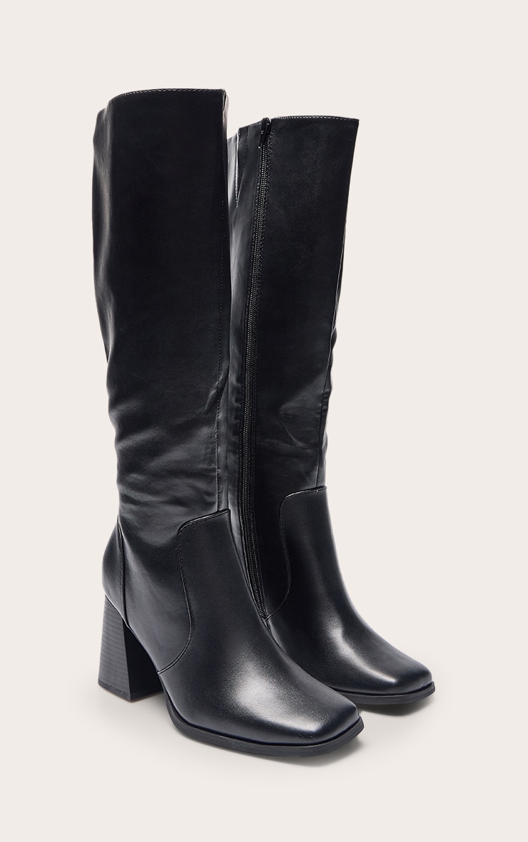 Bottes montantes en PU noir à bout et talon carrés image 3