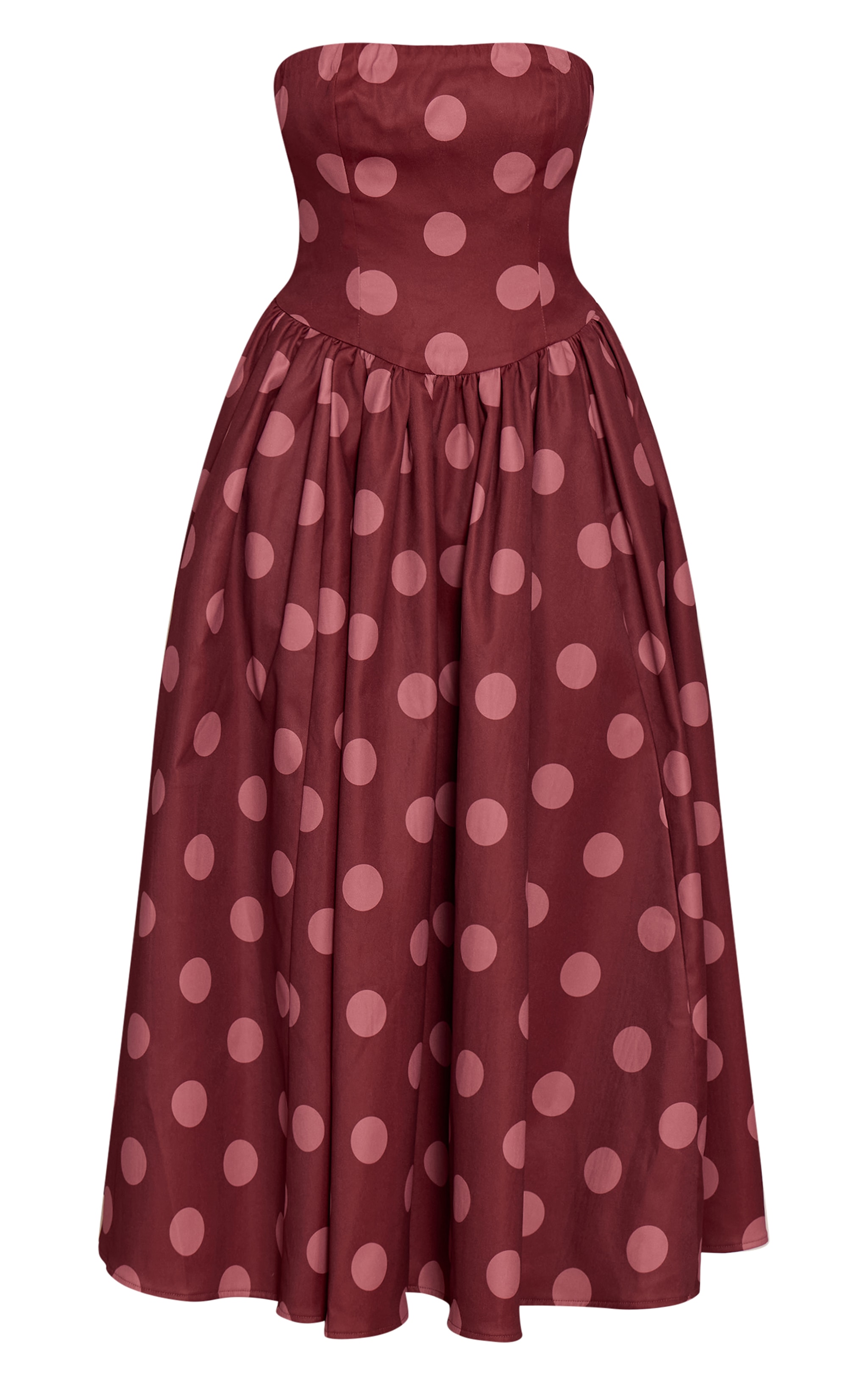 Blush Polka Dot Woven Bandeau Ruched Skater Midaxi Dress image 5