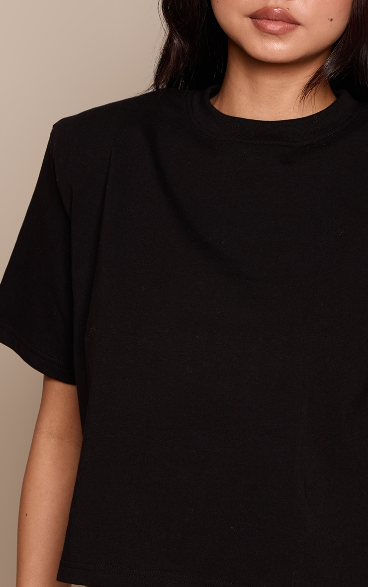 Black Shoulder Detail Cropped Boxy T-Shirt image 4