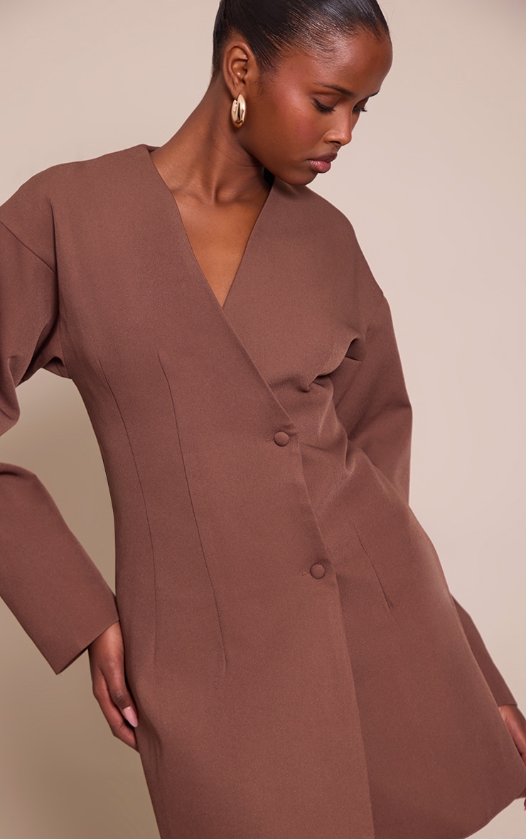 Tan Woven Balloon Sleeve Blazer Dress image 4