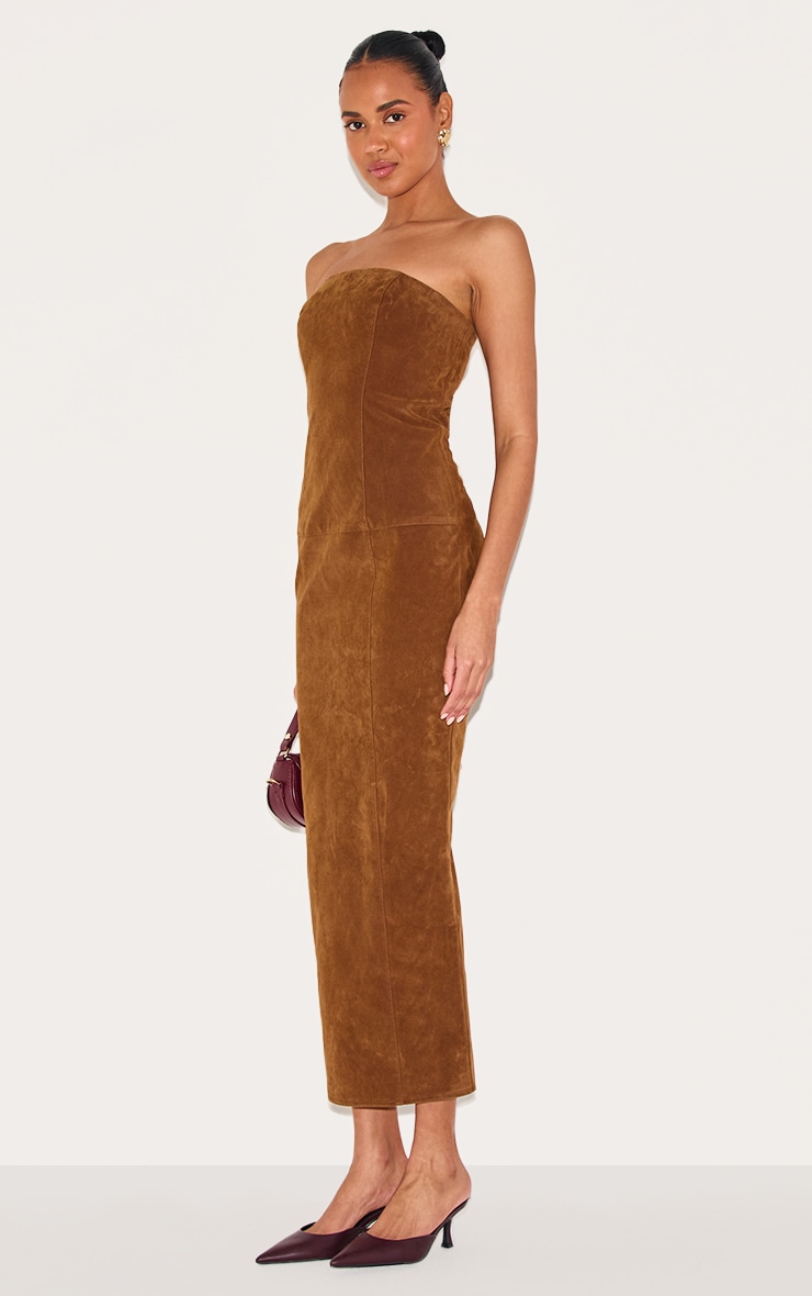 Chestnut Faux Suede Bandeau Maxi Dress image 3