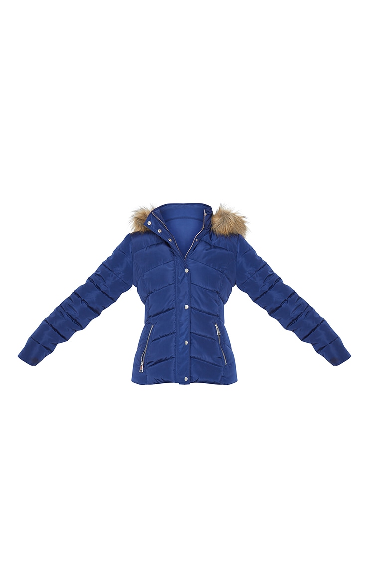 navy faux fur quilted puffer jacket