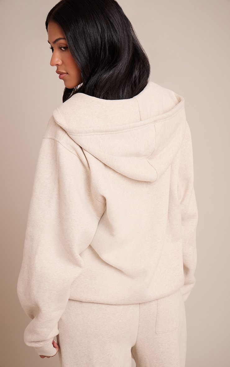 Tall Oatmeal Marl Zip Through Hoodie image 2