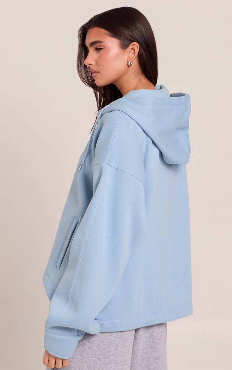Light Blue Oversized Zip Up Toggle Waist Hoodie image 2