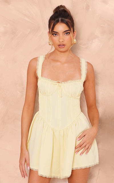 Lemon Woven Corset Lace Trim Playsuit