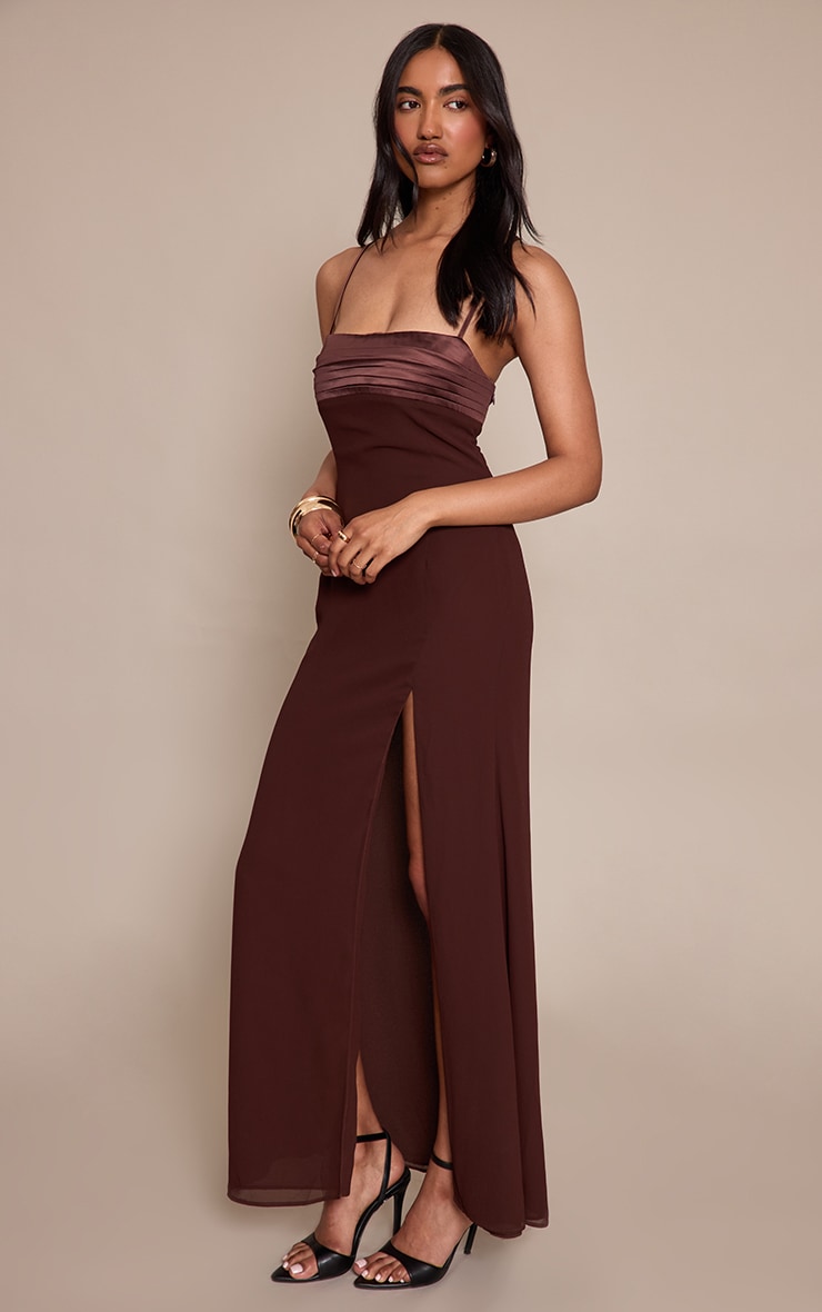 Chocolate Chiffon Tie Back Maxi Dress image 3