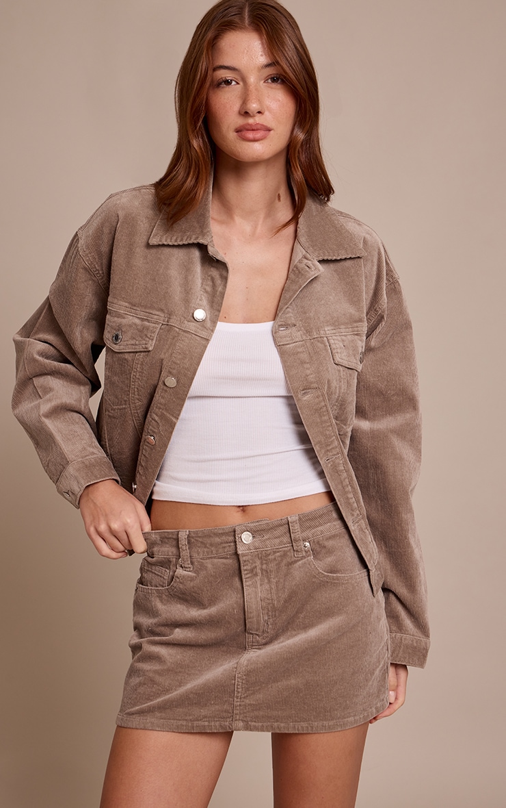 Taupe Cord Denim Mini Skirt image 1