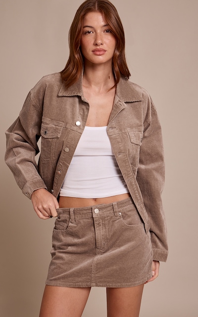 Mini-jupe en jean côtelé taupe