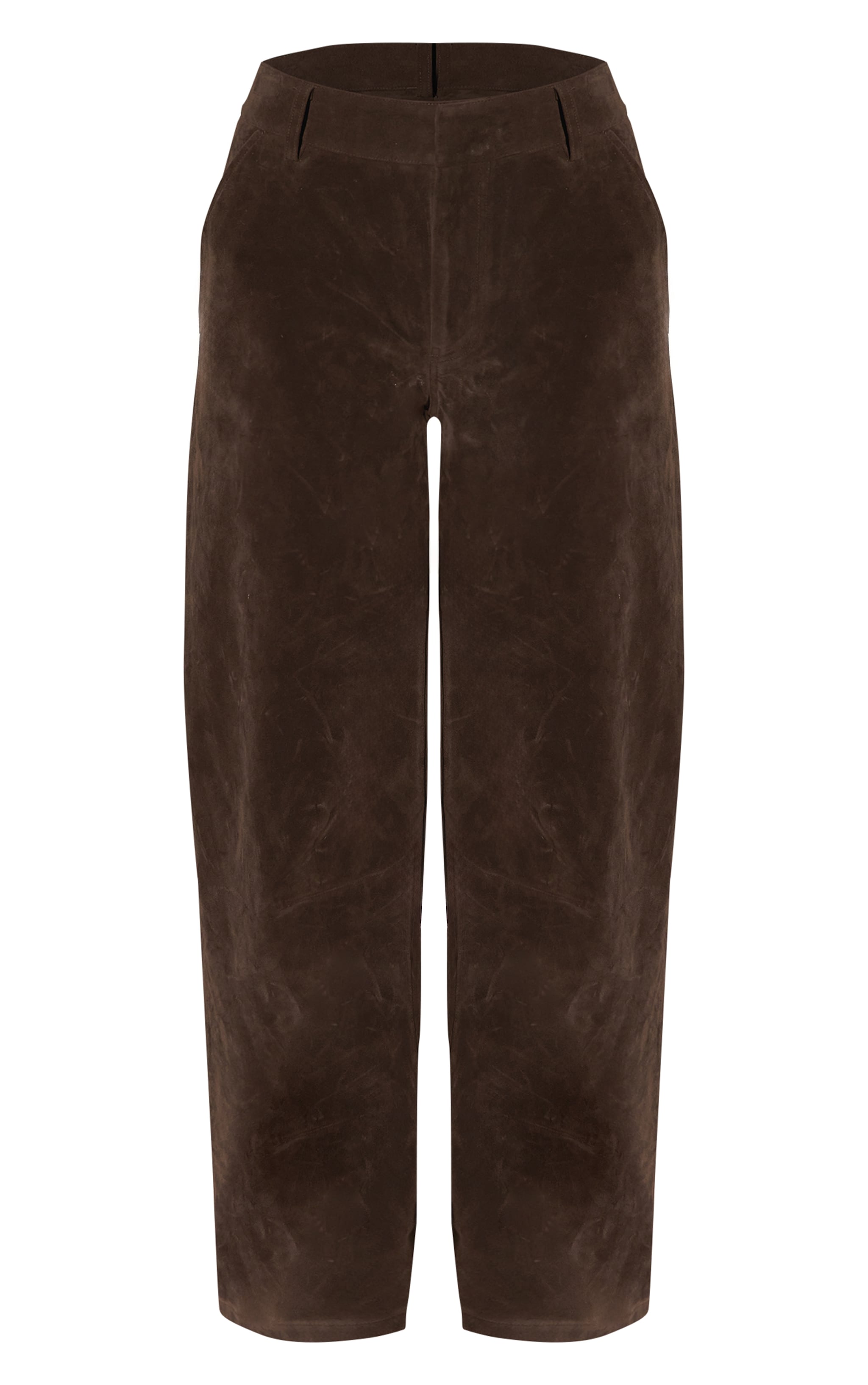 Dark Khaki Faux Suede Barrel Leg Trousers image 5