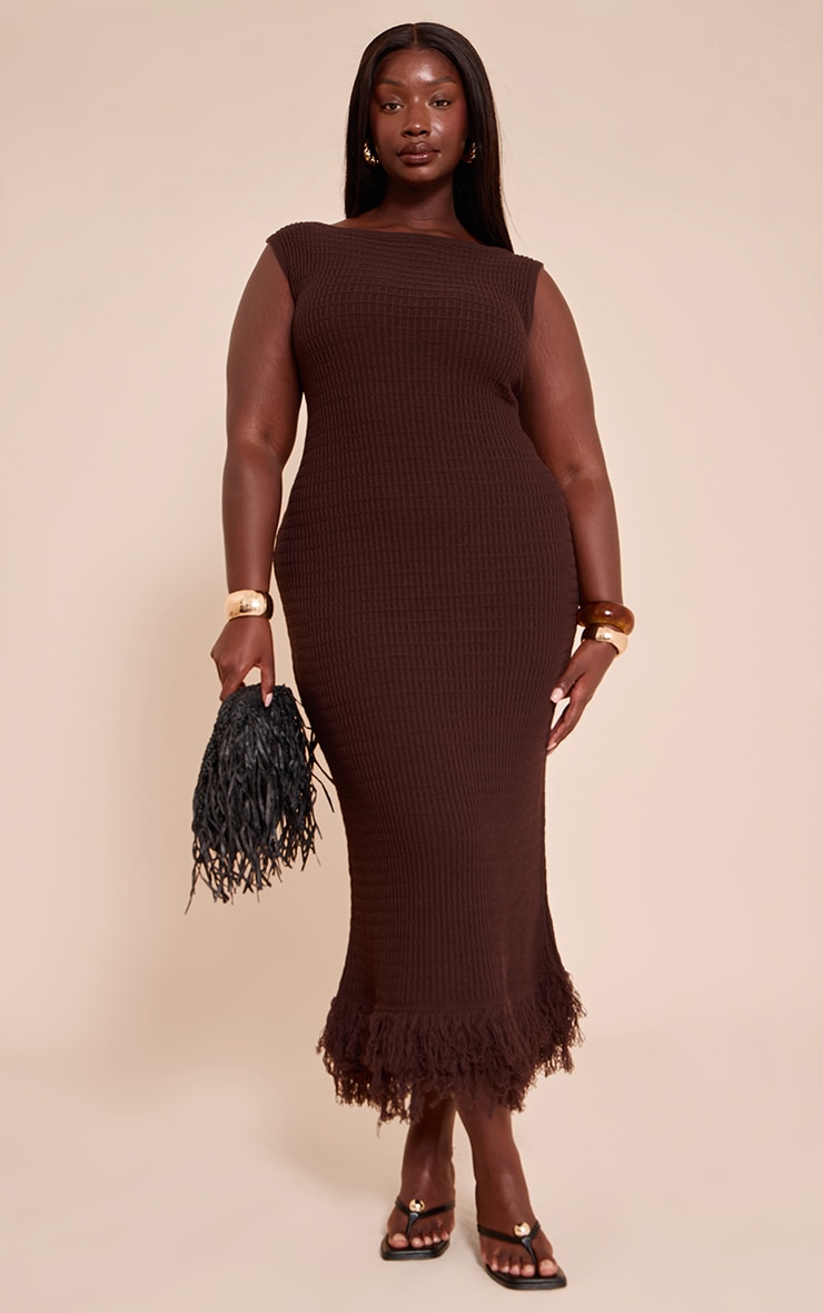 Plus Chocolate Loop Knit Asymmetric Maxi Dress image 1