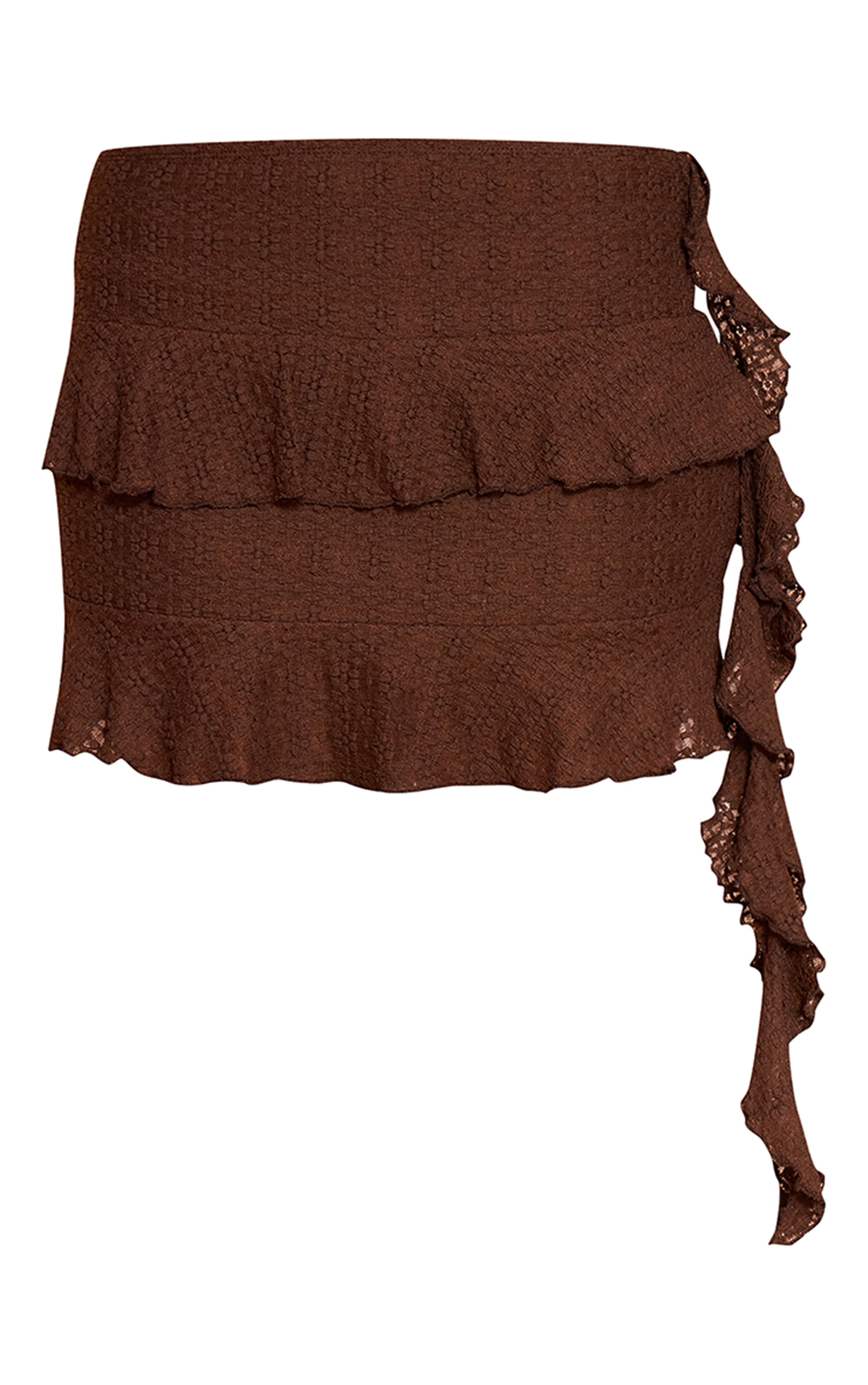Brown Frill Detail Lace Mini Skirt image 6