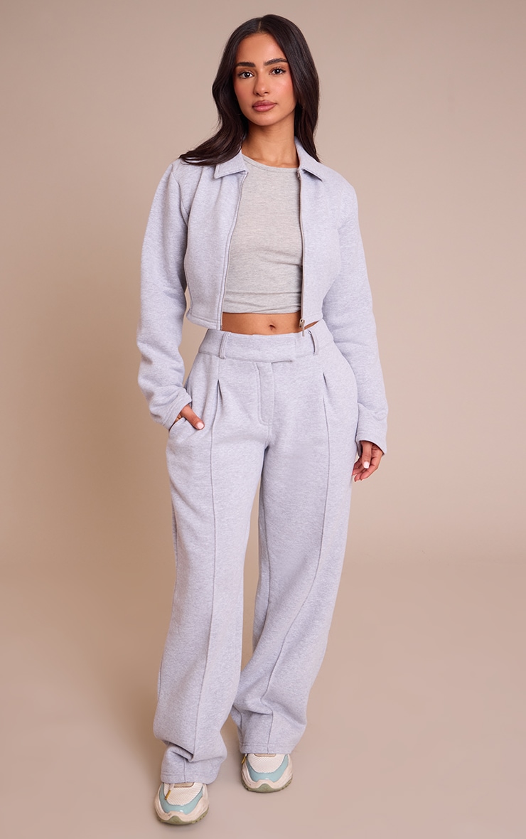 Petite Grey Marl Cropped Zip Through Collared Sweatshirt image 3