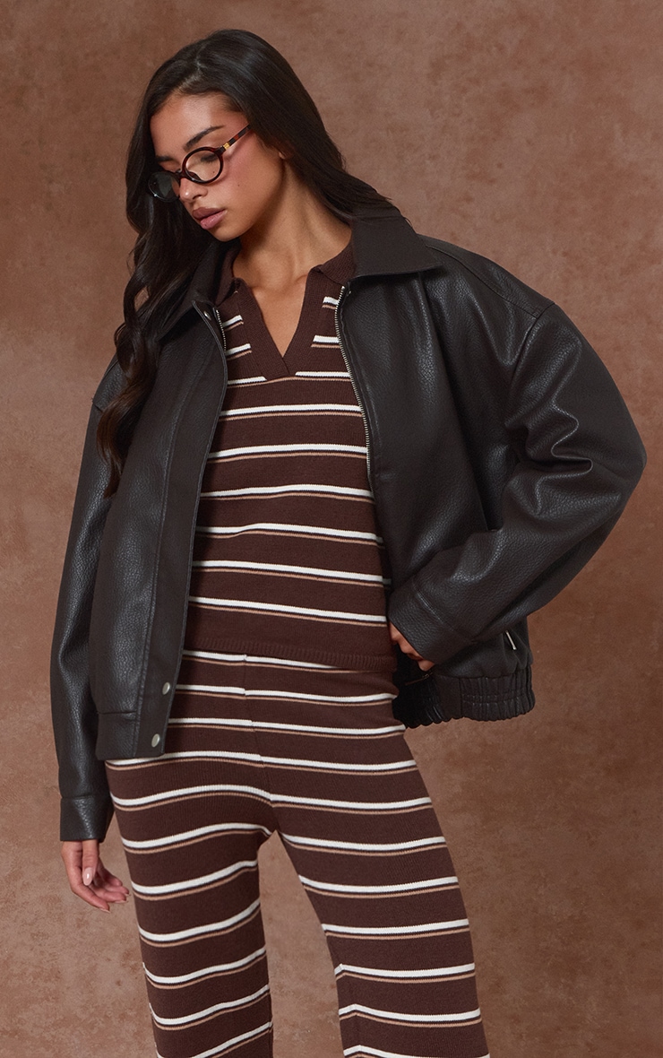 Chocolate Striped Rugby Knitted Top  image 1